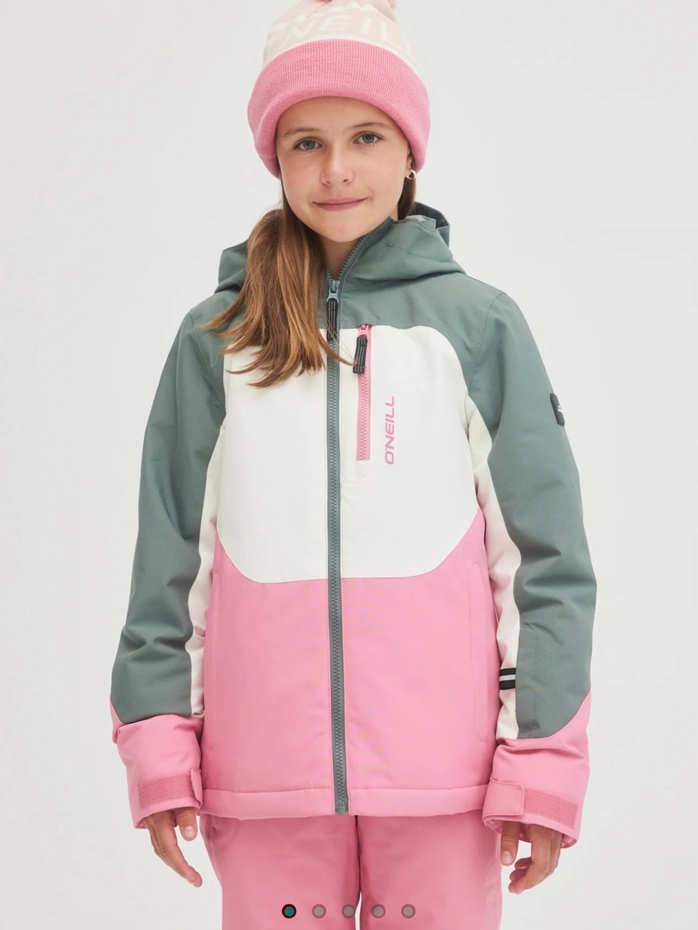 O’Neill Girls Diamond Ski Jacket 10K Waterproof Balsam Green Pink Size 10